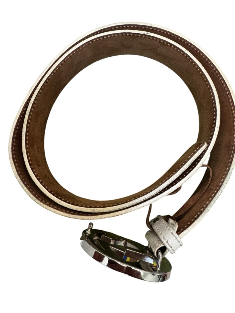 Gucci Cream Monogram Canvas Belt with Silver Double G Buckle - Picture 3 of 11